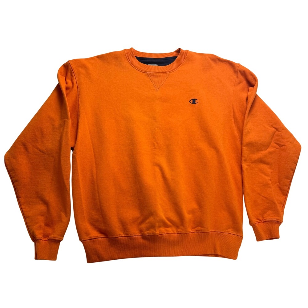 VTG Champion Mens Orange Crewneck Sweatshirt Embroidered Logo size Large